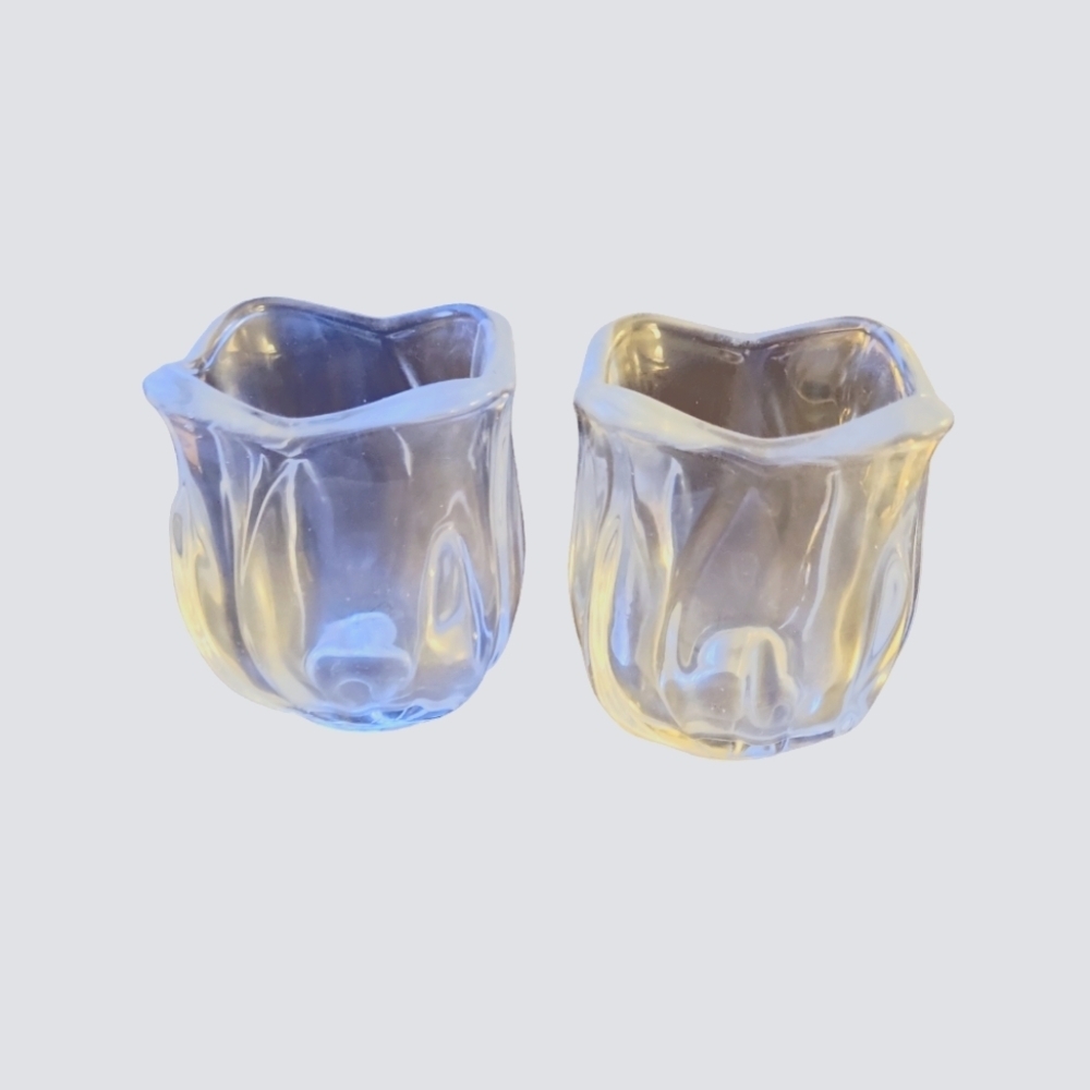 Vintage Tulip Flower Clear Glass Decorative Votive Candle Holders Set of 2 - Picture 3 of 6